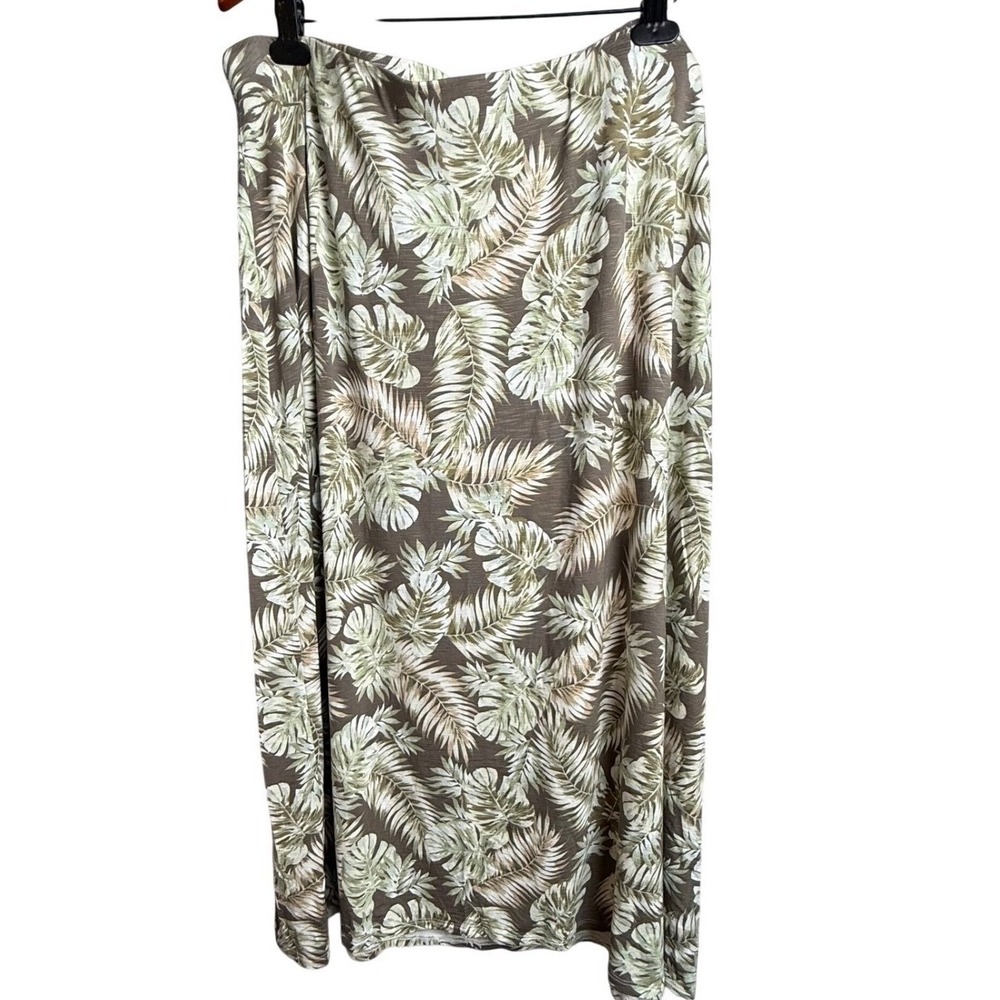 J.Jill Leaf Print Maxi Skirt‎ Women's 3X Olive Green White Cottagecore